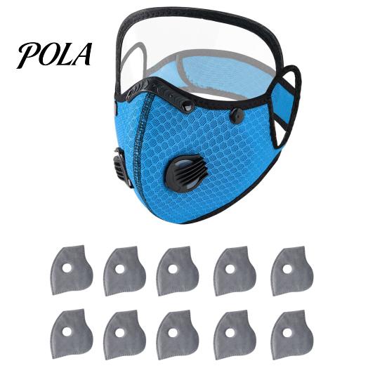 Kohlefilter Staubmaske Wiederverwendbar mit Verstellbarer Schutzbrille, 6-lagiges Gesicht 10 Filter, Atemschutzventil, Augenschutzfilter
