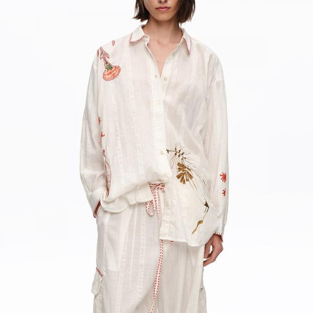 

Bimba Y Lola Cotton Stitching Print Shirt ivorY B265awb010ivb Ivory/XXS