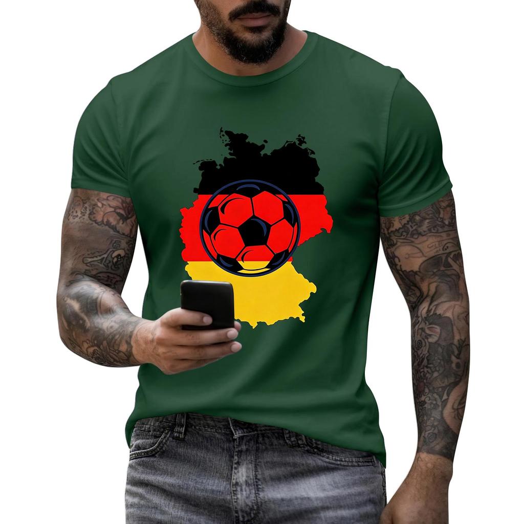 Men's Short Sleeve Crew Neck T-Shirt with Graphic Print of Soccer Ball and Country Outline Casual Fit Cotton Blend Tee for Everyday Wear