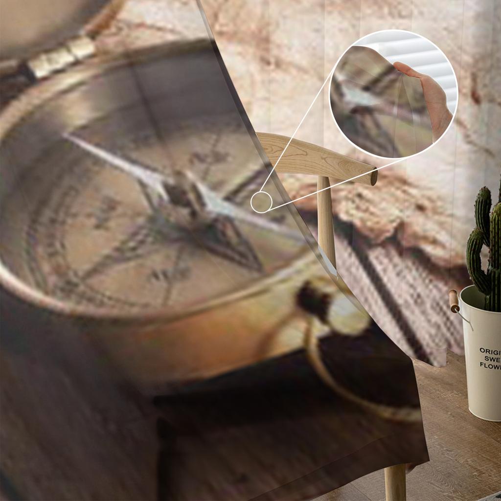 Närbild av kompassen på gammalt papper Tyll Skira gardiner för vardagsrum Sovrum Kök Dekoration Voile Organza Gardiner