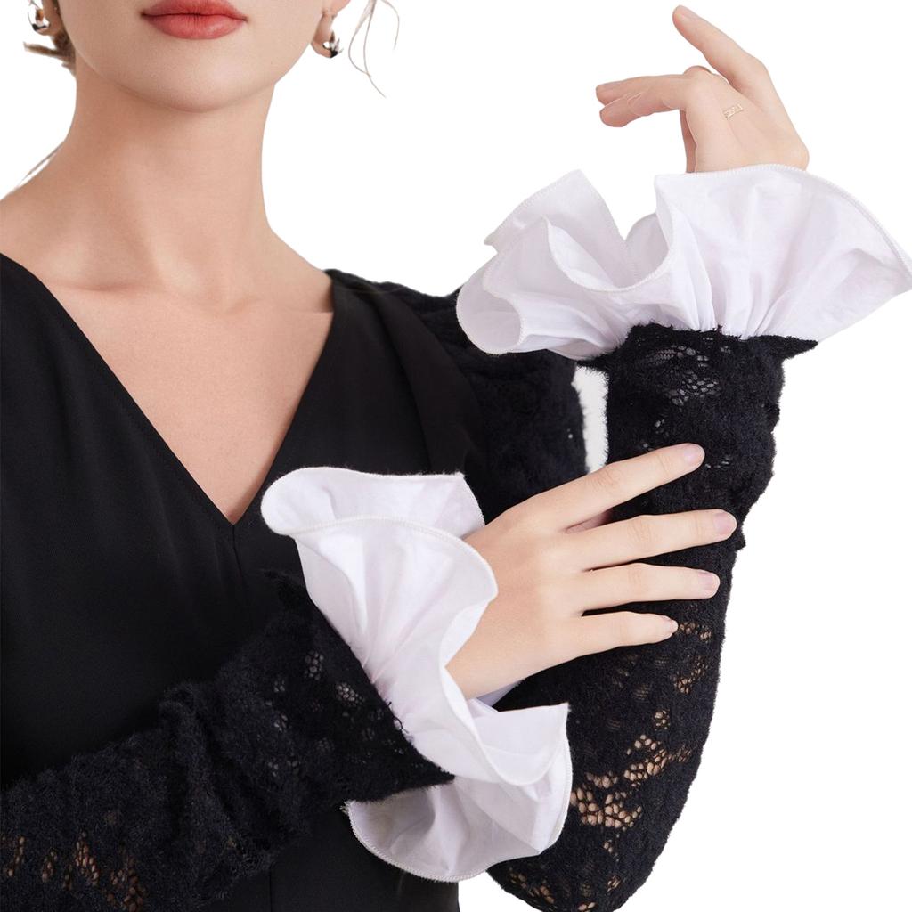 Elegant Detachable Ruffle Collar And Arm Sleeves Set For Formal Event Breathable Fabric Fashion Outfit Neck Accessory