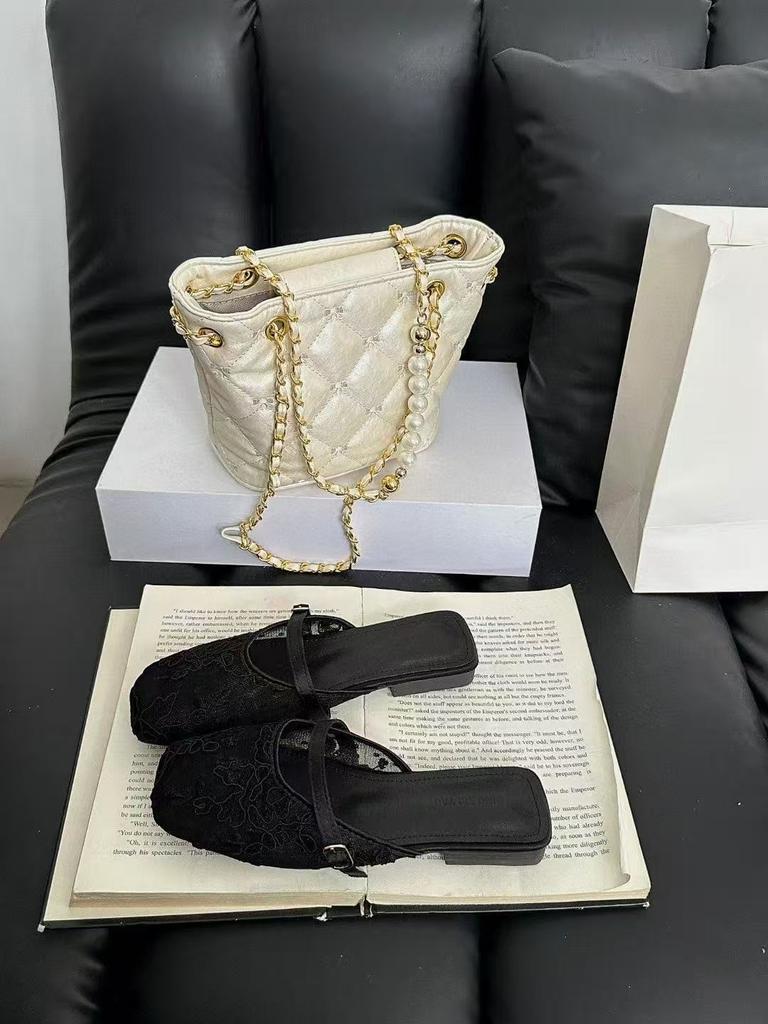 2025 Spring and Autumn New Fashion Versatile French Mesh Fairy Xiaoxiangfeng Women's Shoes Lace Stiletto Small Square