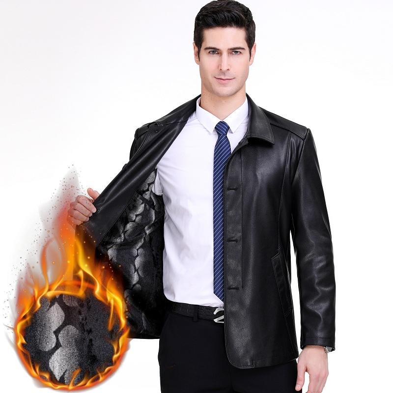 Spring, Autumn and Winter New Genuine Leather Sheepskin Leather Jacket Men's Velvet Casual Lapel Leather Jacket Men's Jacket