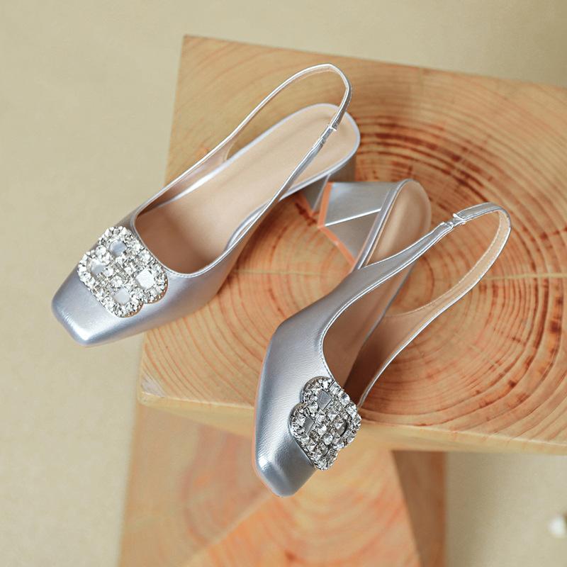 Fashion Bag Head Sandals Women's Summer 2025 New French One-word Strap High Heels Thick Heel Square Head Empty Shoes