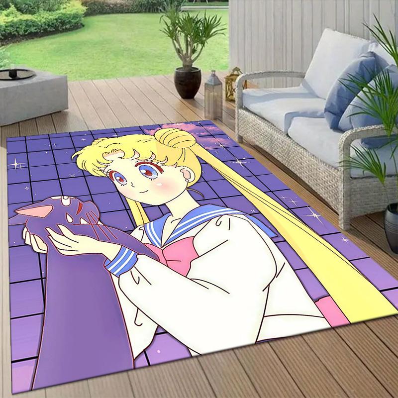 Sailor Moon Flannel Pattern Square Carpet,Area Rug,Carpet Rug for Living Room Bedroom Sofa Playroom Decor,Non-slip Floor Mat