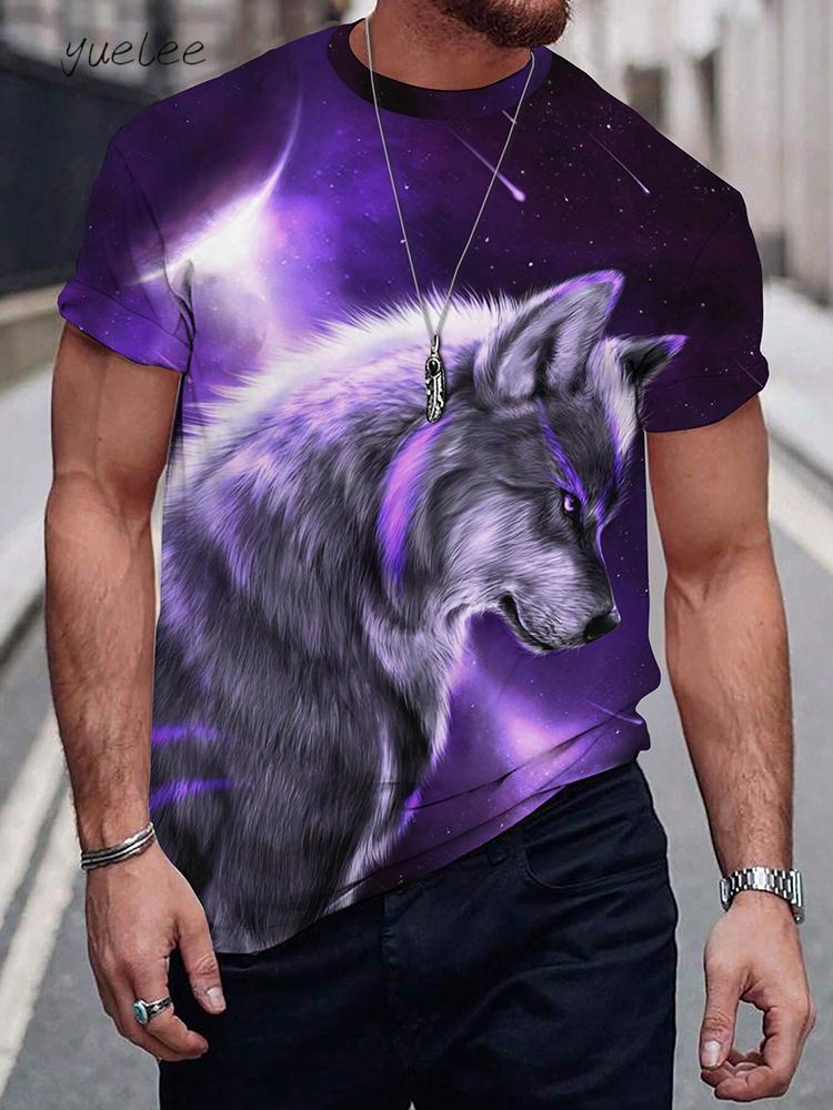Summer 3D Wolf Pattern T-Shirts for Men Men's Short Sleeve Tee Round Neck Men's Tops Fashion Currents Oversized Men's T-Shirt
