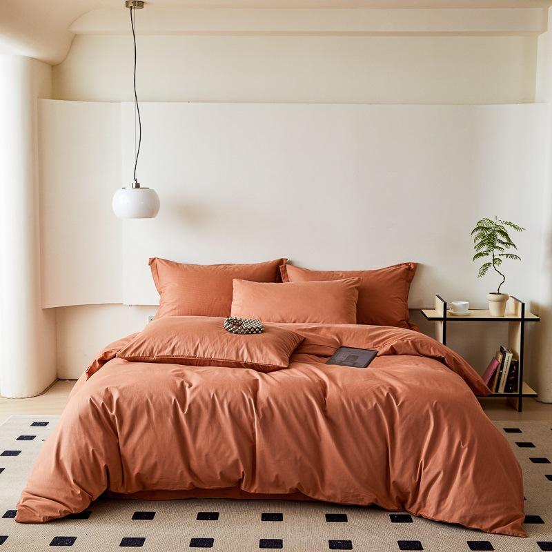 100 Pcs~ Nordic Pure Cotton Polished Four-Piece Set, Thickened Warm Cotton Bed Sheet, Quilt Cover, Mattress, Bedding