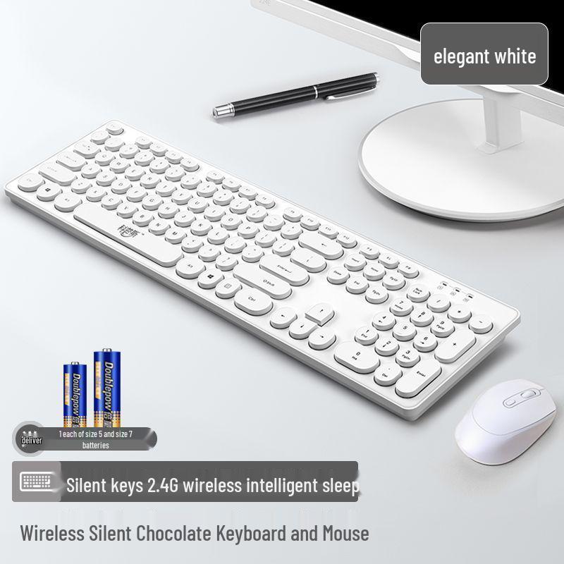 Chocolate Wireless Keyboard & Mouse Set: Cute, Silent, Portable Bluetooth for Office & Laptop Use