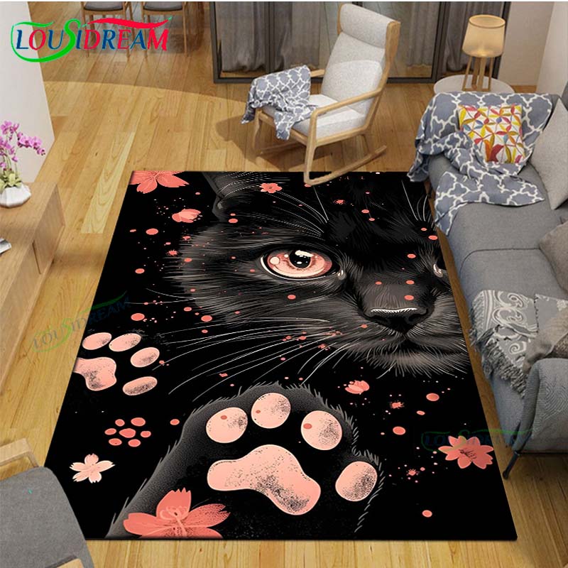 Alfombras Impresas con Gatos Pintura Exquisita Moda 3D Alfombra de Área Antideslizante para Sala de Estar Alfombrillas para Habitación de Niños Esterilla de Yoga Alfombra Grande Decoración