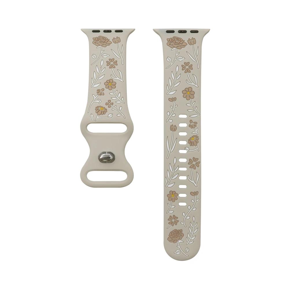 

New Two-tone Flower Silicone loop For Apple Watch band women 10/9/7/ 38mm 40mm 41mm 42mm 44mm 45mm 46mm Strap 42mm44mm45mm46mm49mm