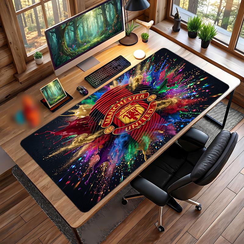 Alfombrilla de ratón grande impresa del Manchester United, alfombrilla de escritorio para gaming de goma suave antideslizante para decoración de oficina, portátil y ordenador