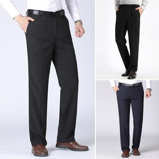 High Waist Zipper Button Fly Pockets Men Pants Summer Solid Color Straight Fit Casual Business Pants