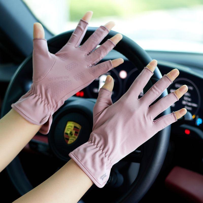 

Женские для вождения ледяной шелк маникюр короткие весна и осень половина пальца Bean paste All yards