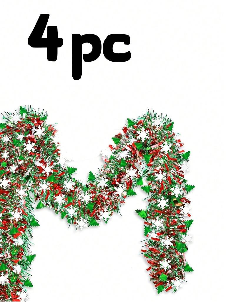 Red White Green Silver Shiny Metallic Twist Christmas Garland Home Tree Mantle Stair Holiday Xmas Party Decor Snowflake Garland