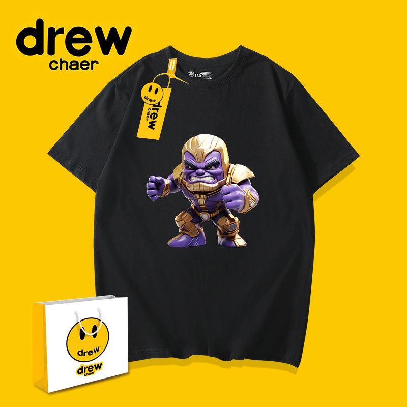 New Printed Marvel Thanos Fun Unisexs and Womens Short Sleeved Pure Cotton Round Neck Parentchild Outfit Childrens Tshirt