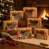 Festive Party Favor Boxes 6Pcs Christmas Paper Gift Boxes, Xmas Color Printed Foldable Cookie Treat Eco Friendly Holiday Bakery Packaging for