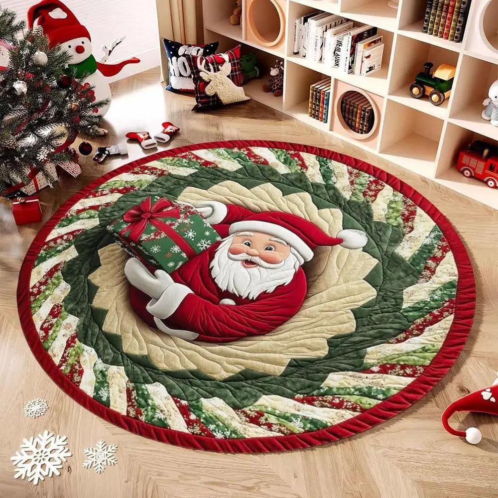 Crystal Velvet Christmas Round Carpet 3D Special-shaped Red Santa Claus Floor Mat Anti-Slip Atmosphere Decoration