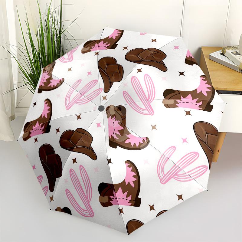 1pc Cowboy Boots and Cacti Pattern Umbrella with Plastic Handle,Compact & Stylish,Cartoon Pattern,Outdoor UmbrellaPT482