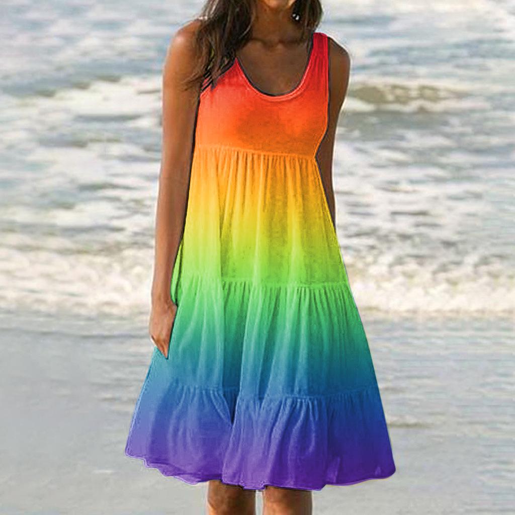 Módní Dámské Ležérní letní letní šaty s potiskem Volné minišaty s přechodovou plážovou sukní