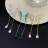 Micro Heavy Industry Wings Earrings Super Immortal Temperament Elegant Celebrity Square Face Skinny Long Water Drop Fringed Feather Earrings