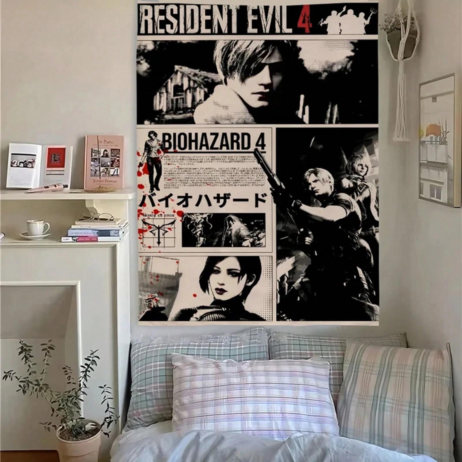 Jmg Household Supplies Unisex Black/White 1Pc Comic Resident Evil 4 Tapestry, & Collage Print, Cool Room Stuff, Large Size, Polyester 2D Wall Art, Bedroom Stu