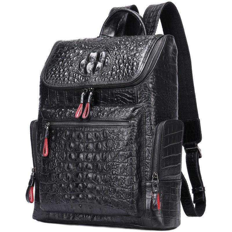 Real Cowhide Crocodile Pattern Men s Genuine Leather Backpack Business Computer Top Layer Travel