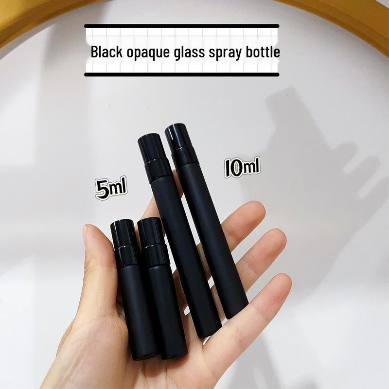 Portable High-End Glass Perfume Decanter with 10ml Spray and 5ml Press-Type Toner Bottle 5ml frosted half-cover; black; glass