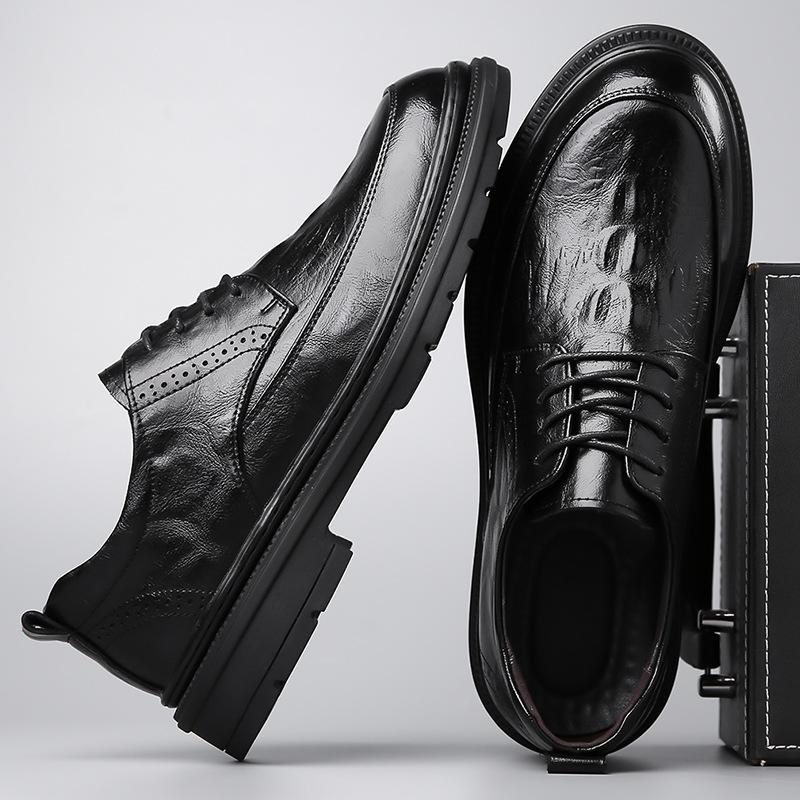 Dress Casual Brown Derby Shoes Men's Low-Top Lace-Up Leather Shoes Men's British Wedding Shoes 2025