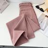 Korean Style Pink Jeans Women Spring Autumn High Waist Raw Edge Straight Denim Pants Simple Gentle All Matched Wide Leg Pants