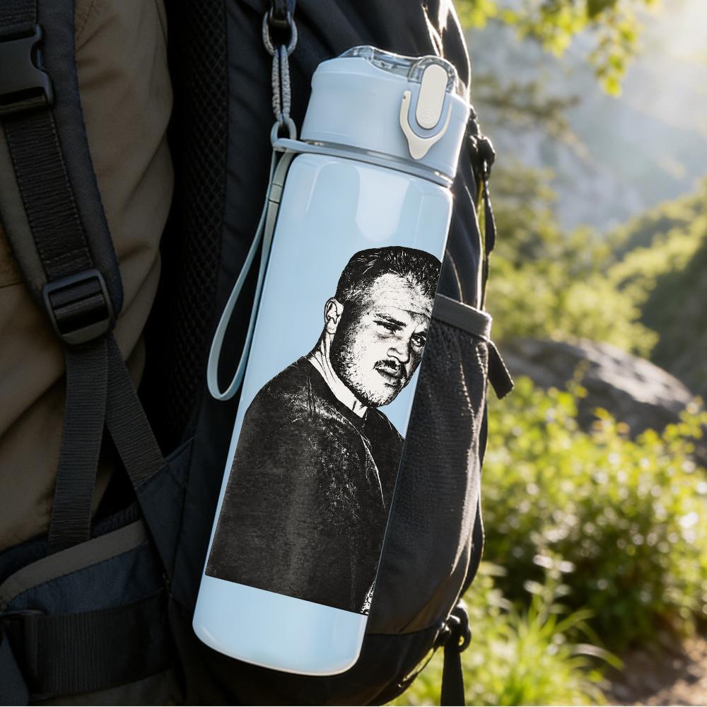 1PC Male Bartender Vintage Monochrome Print 750ml Colorful Plastic Sports Water Bottle Leakproof Pop Up Lid with Straw for Outdoor Work Home Use