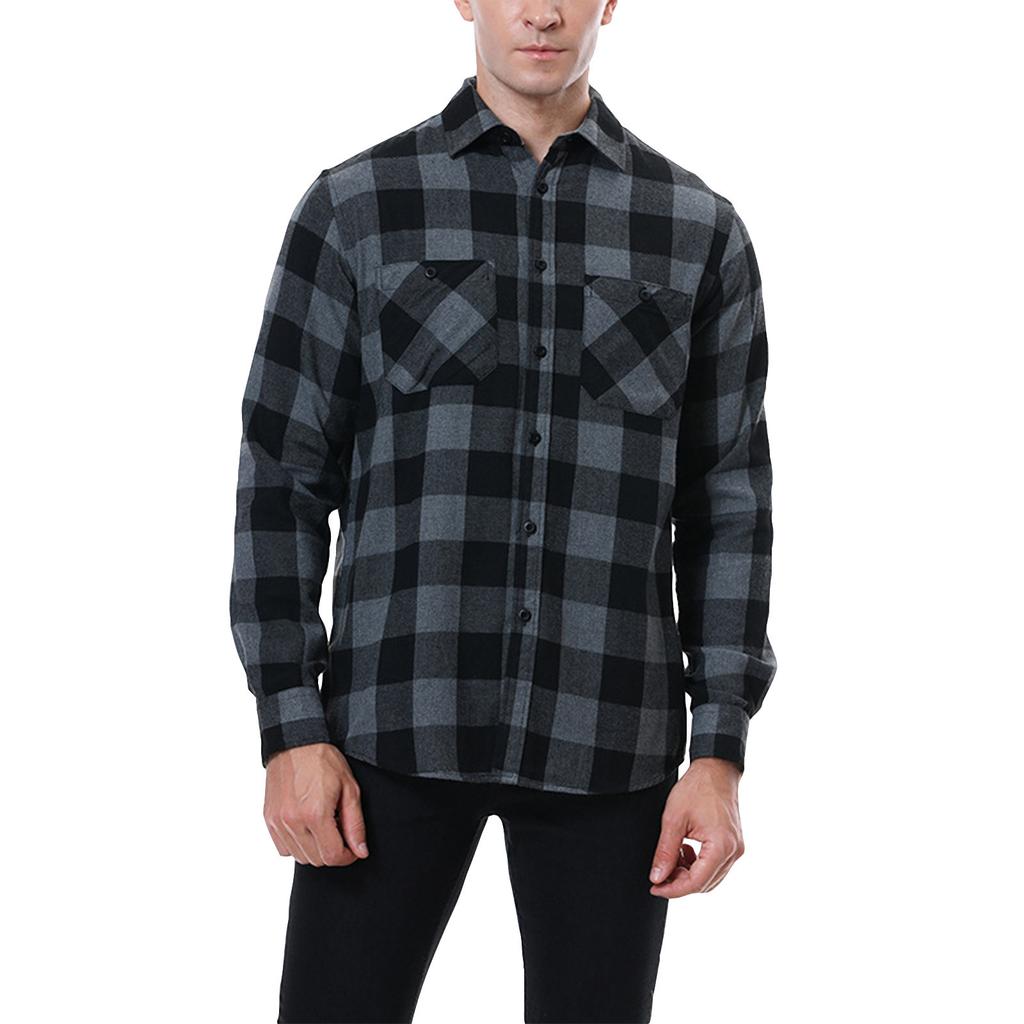 Men's Casual Fashion Plaid Long Sleeve Shirt Men's Pocket Button Shirt