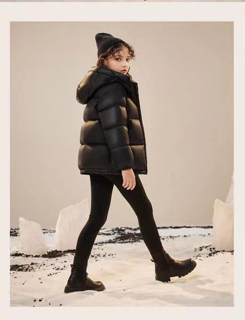 Kids' Winter Black Gold Thick Hooded Coat - Warm Short Jacket for Boys & Girls