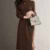 Taillenbetonendes Strickkleid für Damen Einfarbig Lässig Midilang Pullover A-Linien-Pulloverkleid für Herbst und Winter