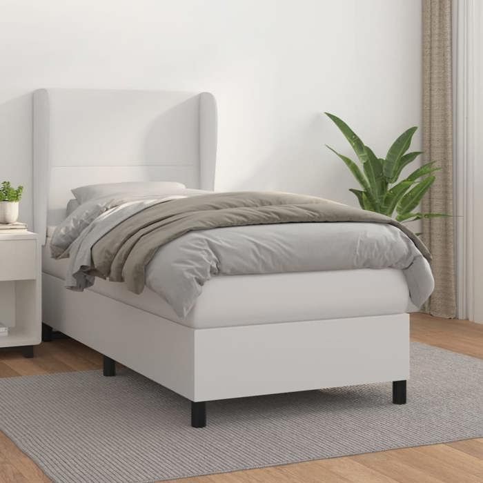 3128878 vidaXL Lit à sommier tapissier avec matelas Blanc 80x200 cm Similicuir
