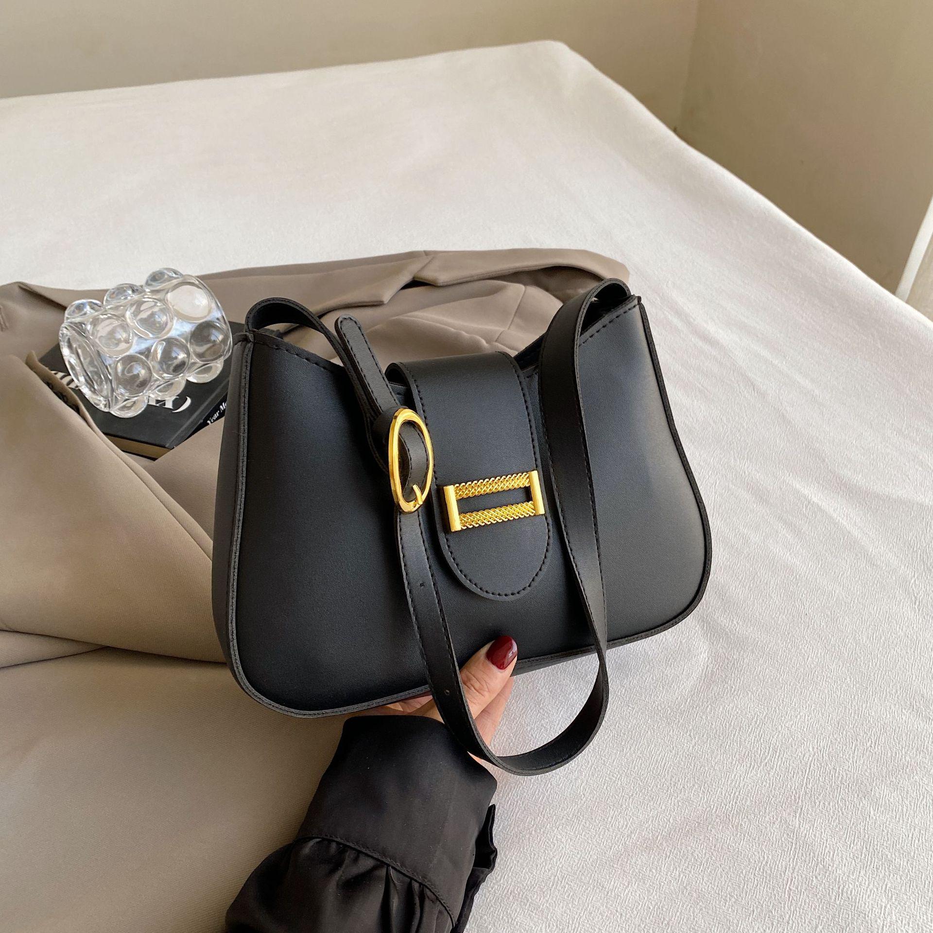 

Летняя женская сумка через плечо цвета макарон - Универсальная, нишевая сумка под мышкой большой вместимости чёрный