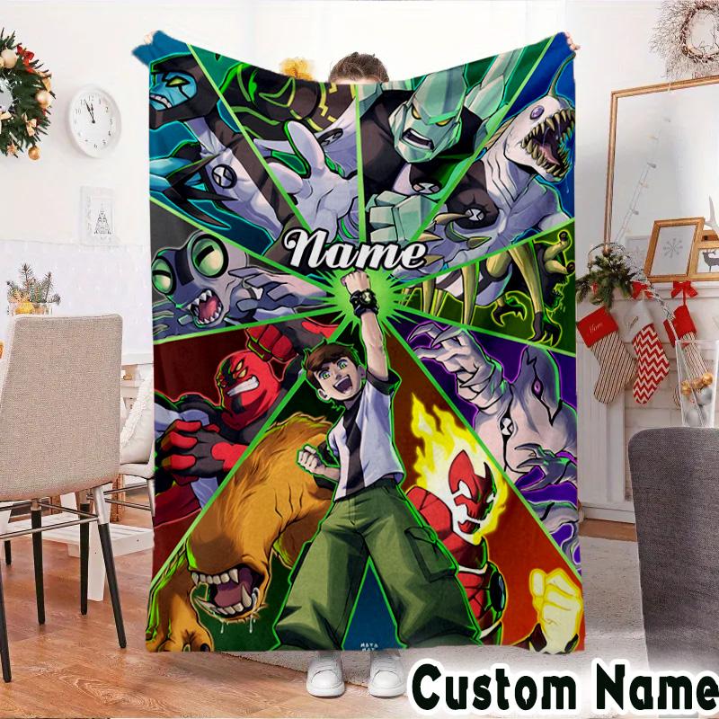 Custom Name Ben Alien Force Throws Blanket Flannel Blankets for Couch Bed Gifts for Men Women Picnic Blanket Christmas Fan Gifts