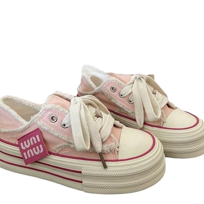 Rosa Quaste raue Kante Plateau Canvas Schuhe Damen Sommer neu zwei Tragearten lässige vielseitige Board Schuhe