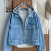 Shop Women Casual Denim Hooded Jacket Blue Dgb Wjk 4207