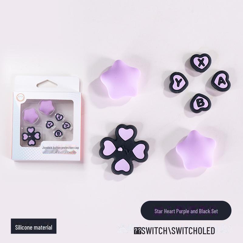 

Силіконові ковпачки для кнопок і джойстиків Nintendo Switch/OLED - набір аксесуарів Love star heart фіолетовий/чорний