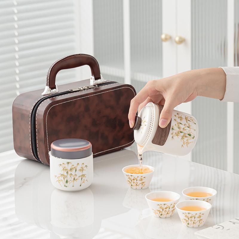 Tea Set Chinese Gold Silk Set Lingxue Hand-held Pot Business Portable Business Travel Car Outdoor Camping Set