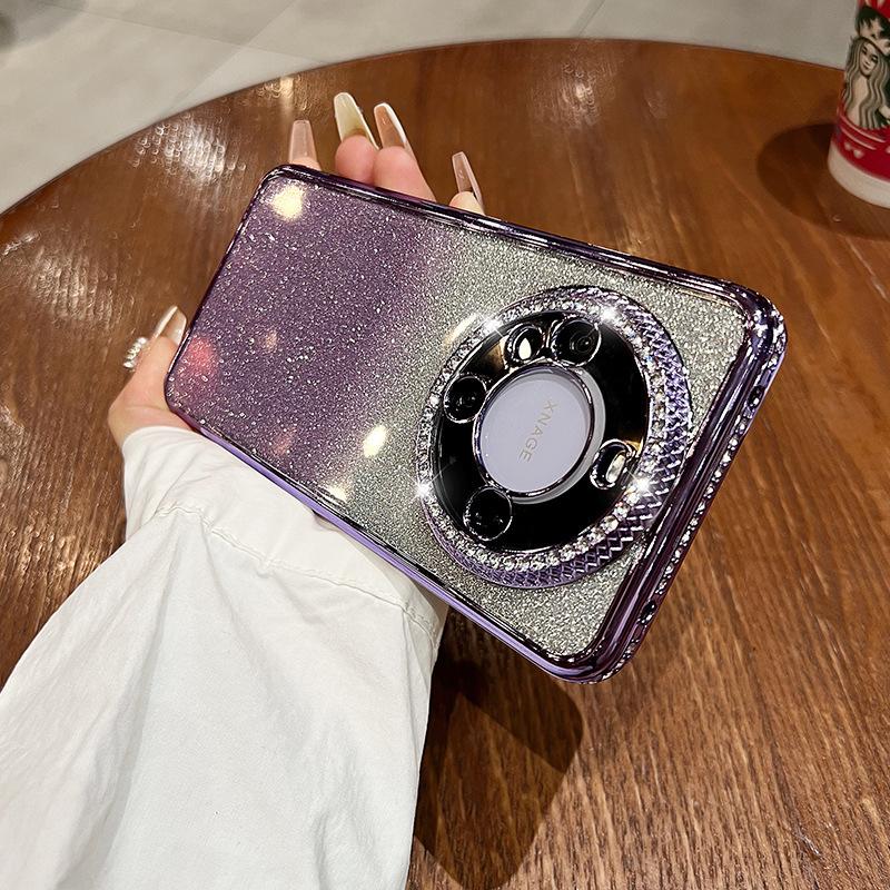 Magnetic Glitter Stand Is Suitable for Huawei Mate60pro Phone Cases with Water Diamond Edge Gradient P70 and P60 Couple