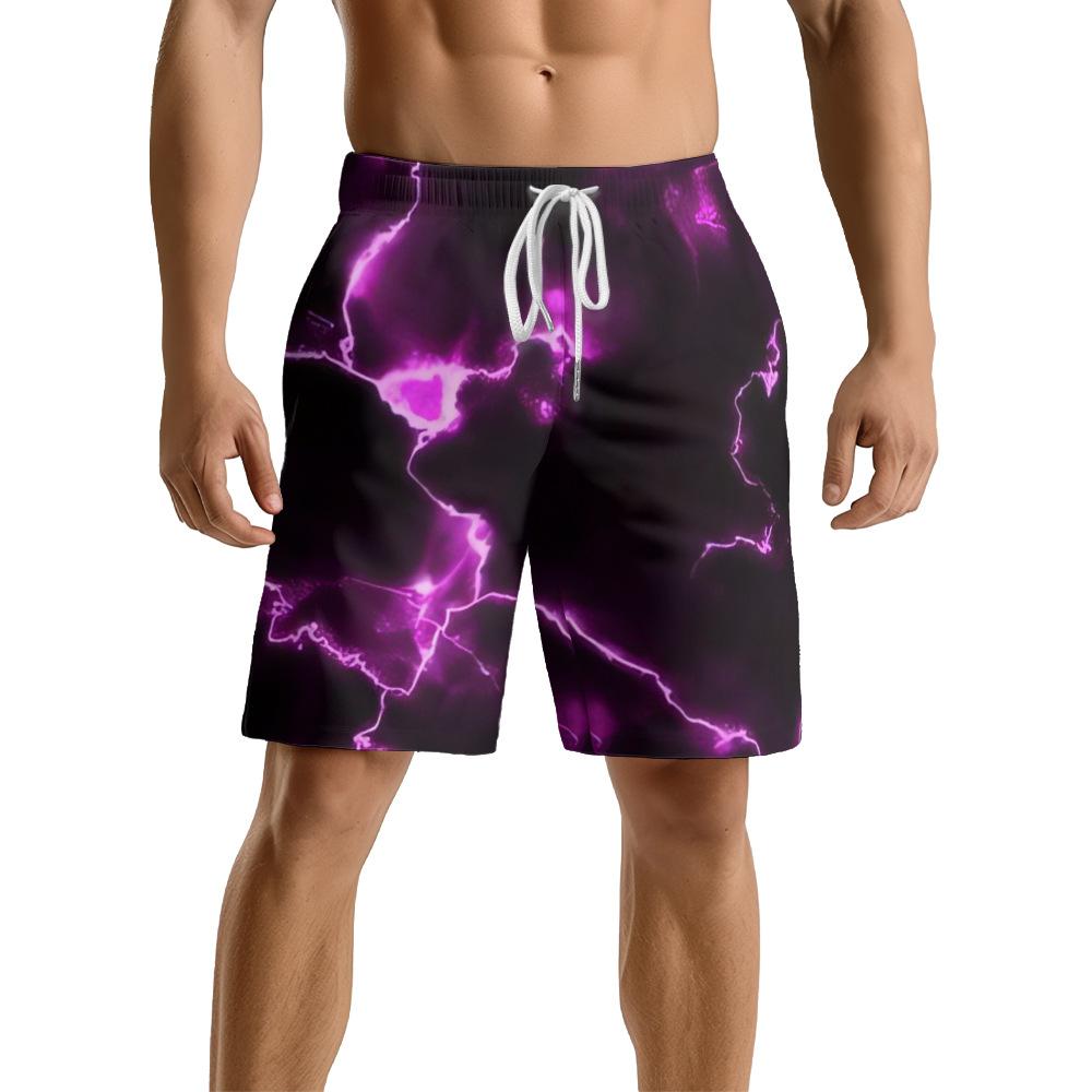 Pantaloncini Casual da Uomo con Elemento Fulmine Oscuro Naturale Europeo e Americano Pantaloni da Spiaggia