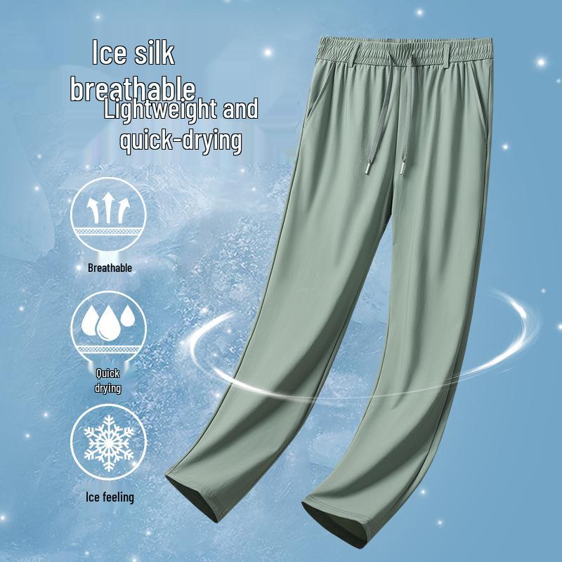 

UPF50+ Men s Ice Silk Quick-Dry Pants: Lightweight Elastic Sports Trousers, Straight Loose Fit, Plus Size. 3XL