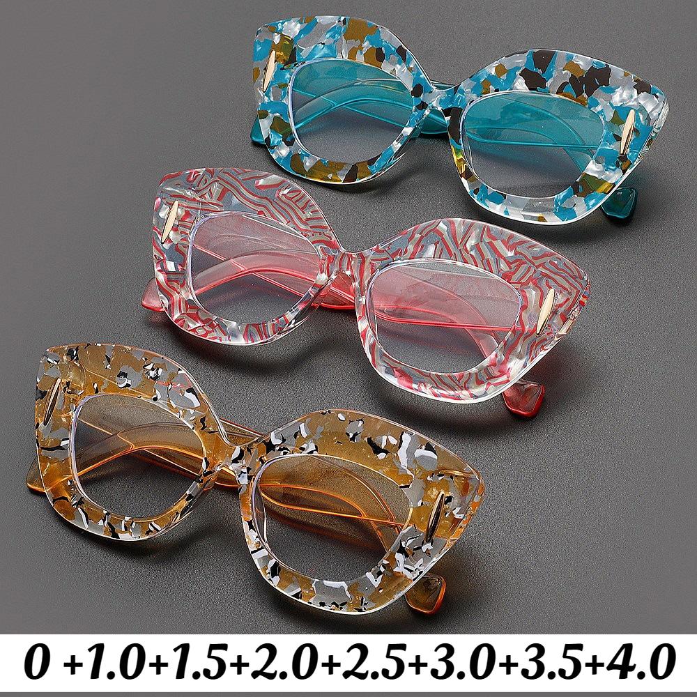 Men's and Women's New Anti-blue Light Cat-eye Reading Glasses Fashion Printing Frame High-definition Presbyopia Glasses +3.5+4.0