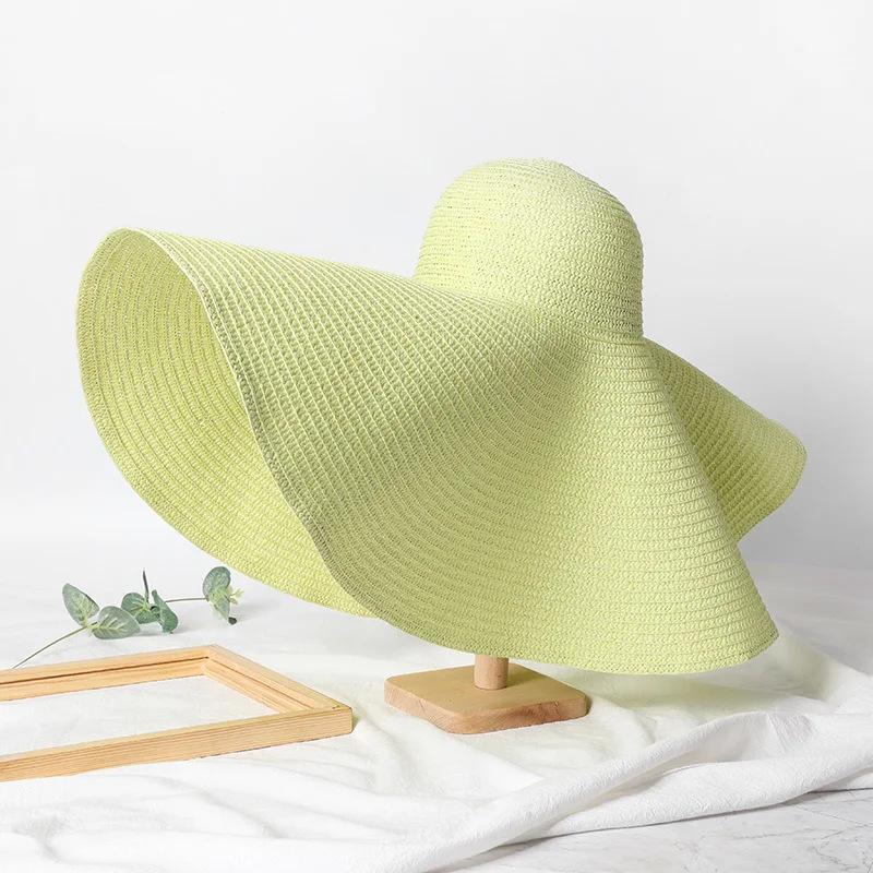 Oversize 25Cm Wide Brim Straw Hat Women'S Beach Cap Foldable Sunshade Protection Hat Ladies Sun Hats For Summer Girls