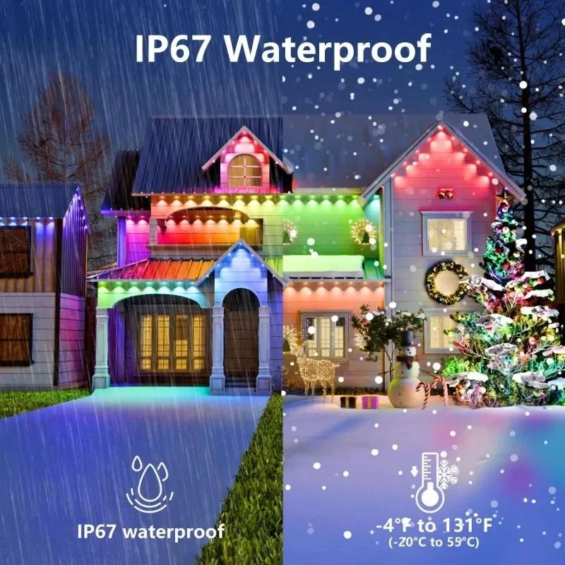 200ft 120leds Permanent Outdoor Light RGB Eaves Lights with App Control Remote Waterproof Led Lights for House Roof Garden Decor