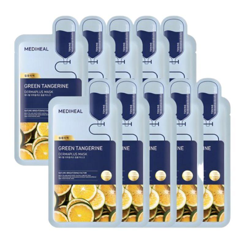 MEDIHEAL Derma Plus Green Tangerine Mask (10 Sheets) - Brightening & Vitalizing Care