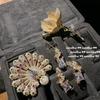 Sunset Melted Gold Peacock Gem Pearl Brooch, Sotheby'S, 18K Gold Jade Orchid Zircon Plated Brooch, Combination