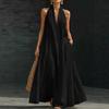 2026 summer neck V-neck cotton and linen dress, loose sleeveless vacation style pendulum long dress summer linen dress