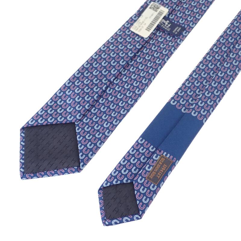 HERMES  H339412T04  Tie Marin/pink Silk Mens